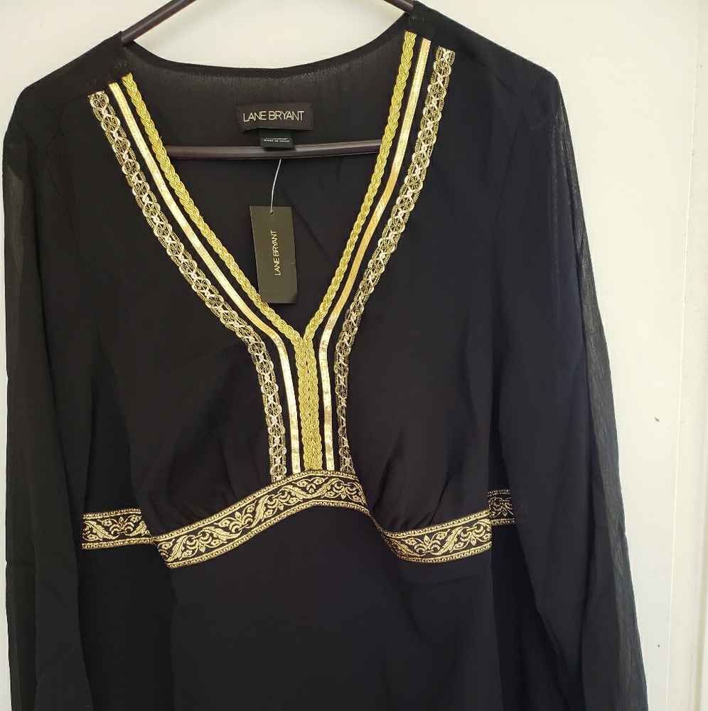 Lane Bryant Black & Gold Sheer Blouse